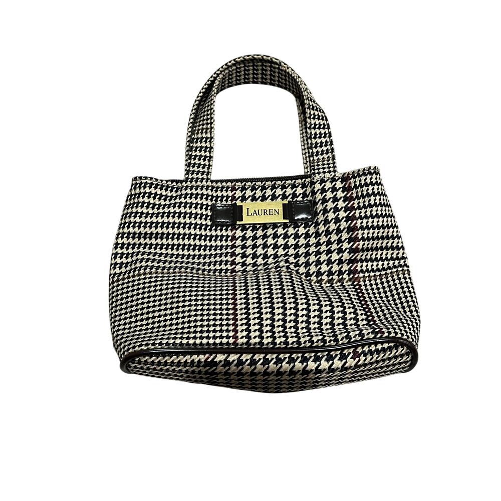 Ralph Lauren Check Pattern Mini Purse Tote Vintage Brown